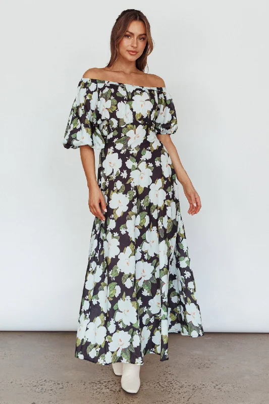 Momentum Off Shoulder Maxi Dress Floral Black