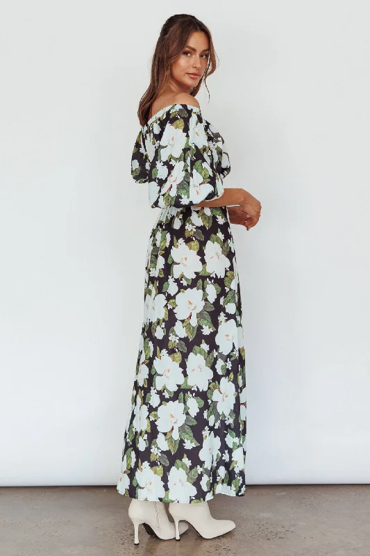 Momentum Off Shoulder Maxi Dress Floral Black