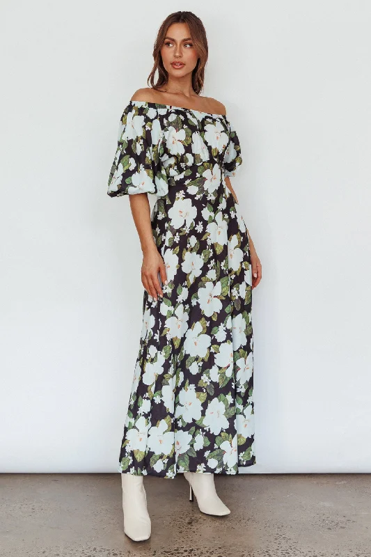 Momentum Off Shoulder Maxi Dress Floral Black