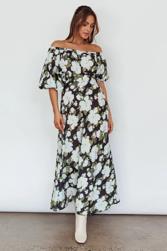 Momentum Off Shoulder Maxi Dress Floral Black