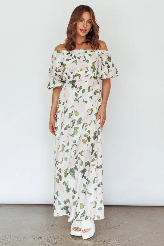 Momentum Off Shoulder Maxi Dress Floral Pink