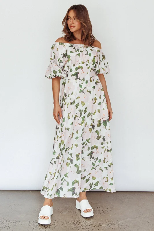 Momentum Off Shoulder Maxi Dress Floral Pink