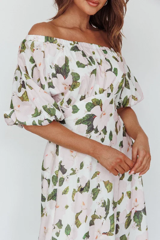 Momentum Off Shoulder Maxi Dress Floral Pink