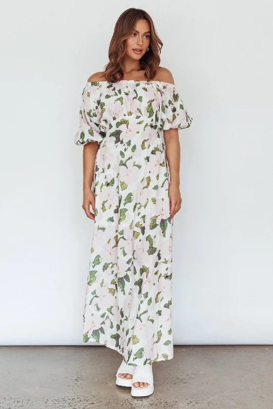 Momentum Off Shoulder Maxi Dress Floral Pink