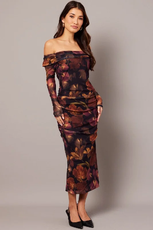 Multi Floral Bodycon Dress