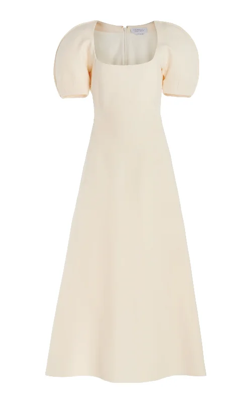 Niahm Dress in Ivory Wool Silk Cady