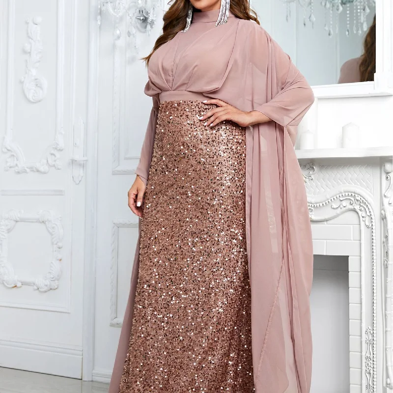 NiDELL In Stock Large Size Cross-Border Dress New Sequined Chiffon Evening Dress High Collar Long Dress-FMGT530-2