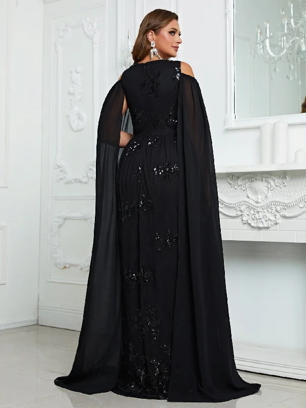 NiDELL Large Size off-the-Shoulder Party Dress Elegant Senior Evening Dress Shawl Sleeve Design Long Dress-Fmg775