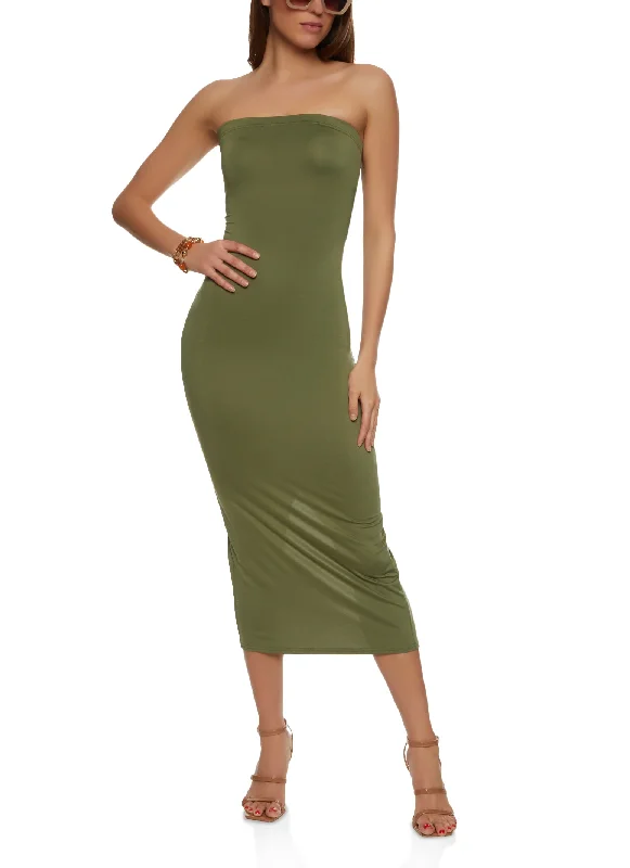 Strapless Back Slit Maxi Dress