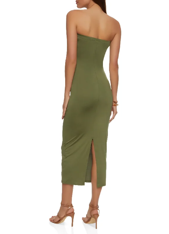 Strapless Back Slit Maxi Dress