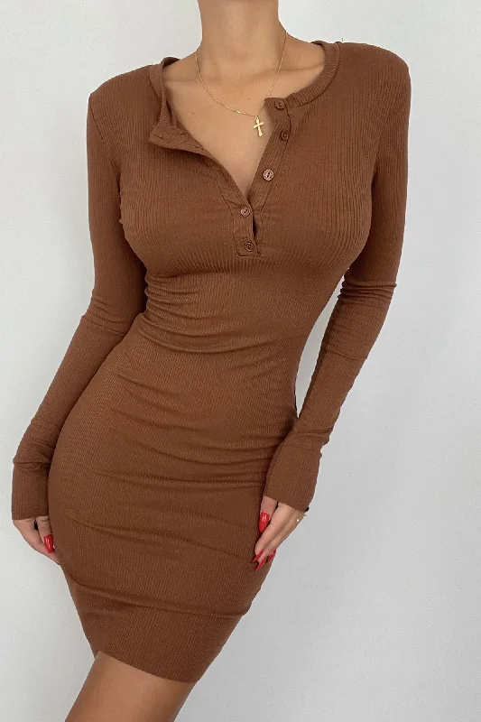 Only Me Ribbed Mini Dress - Chocolate