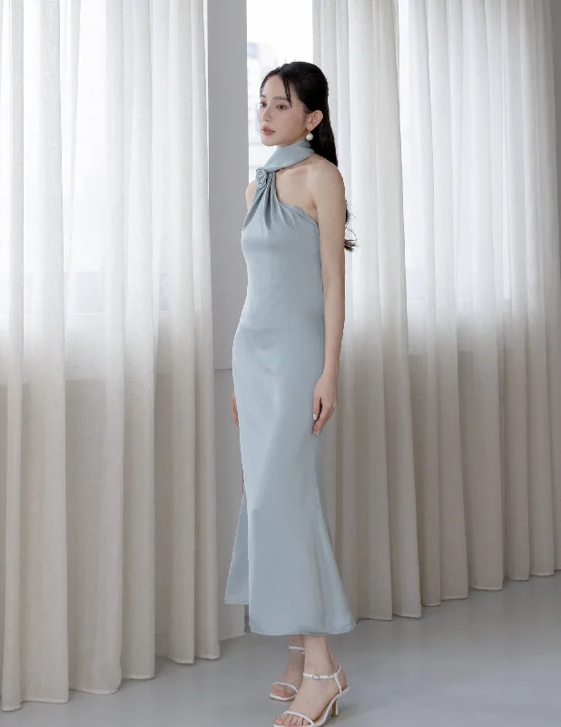 Paulina Toga Satin Dress in Jade