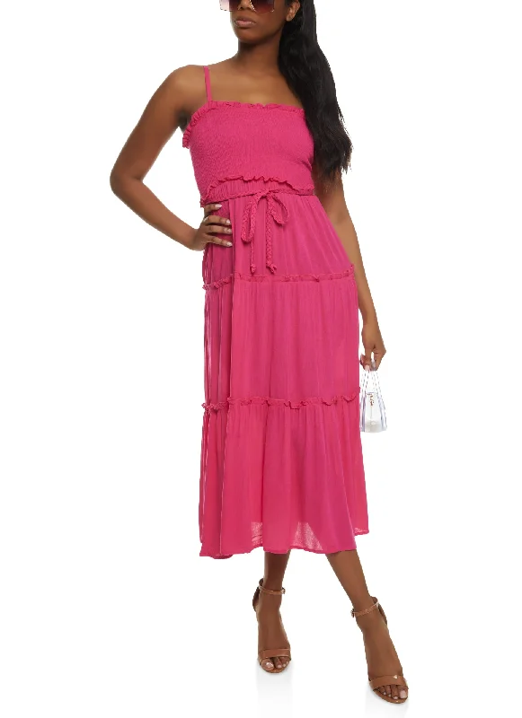 Tiered Braided Belt Cami Dress