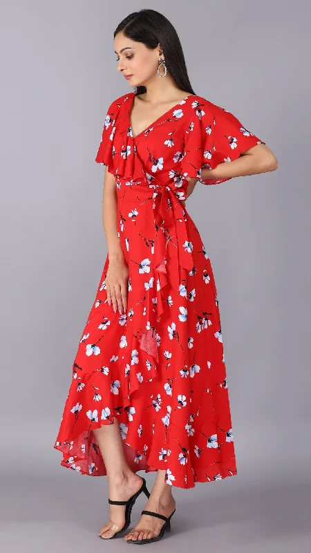 Red wrap maxi dress