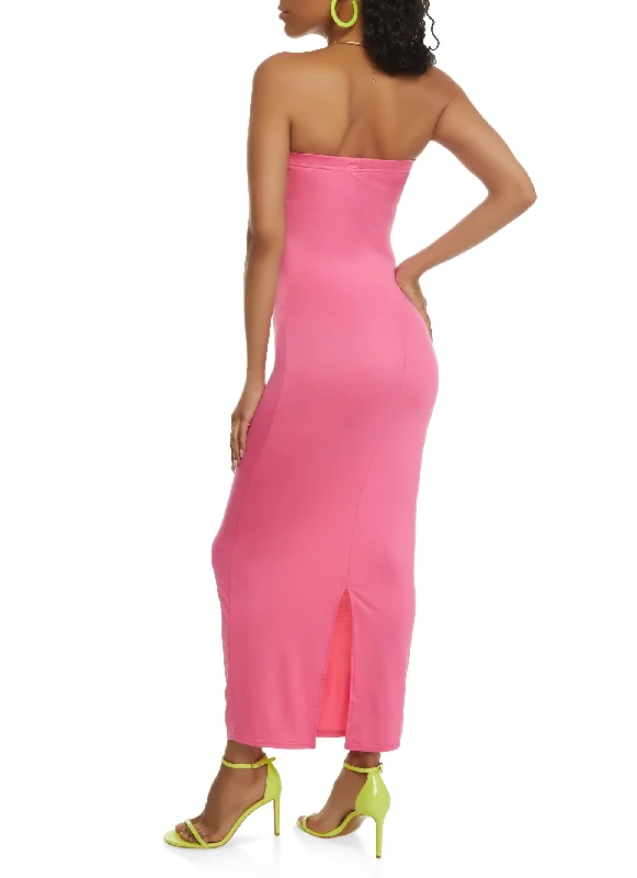 Strapless Back Slit Maxi Dress