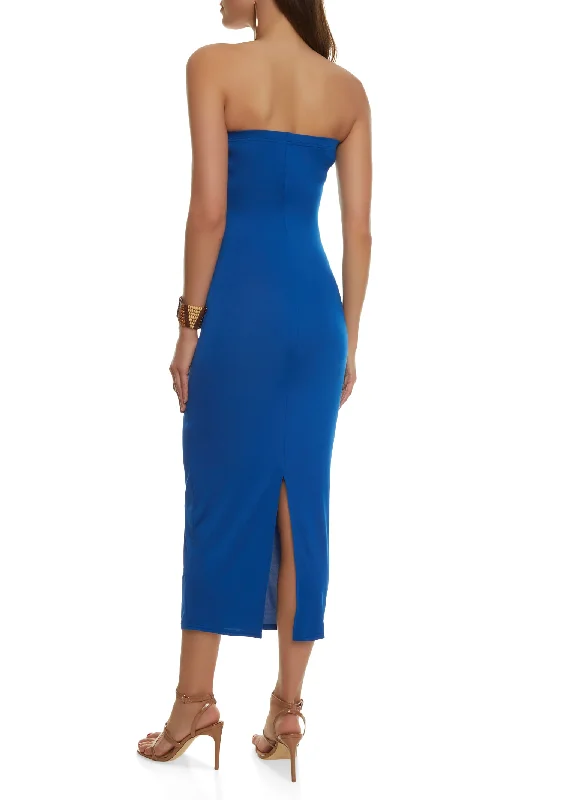 Strapless Back Slit Maxi Dress