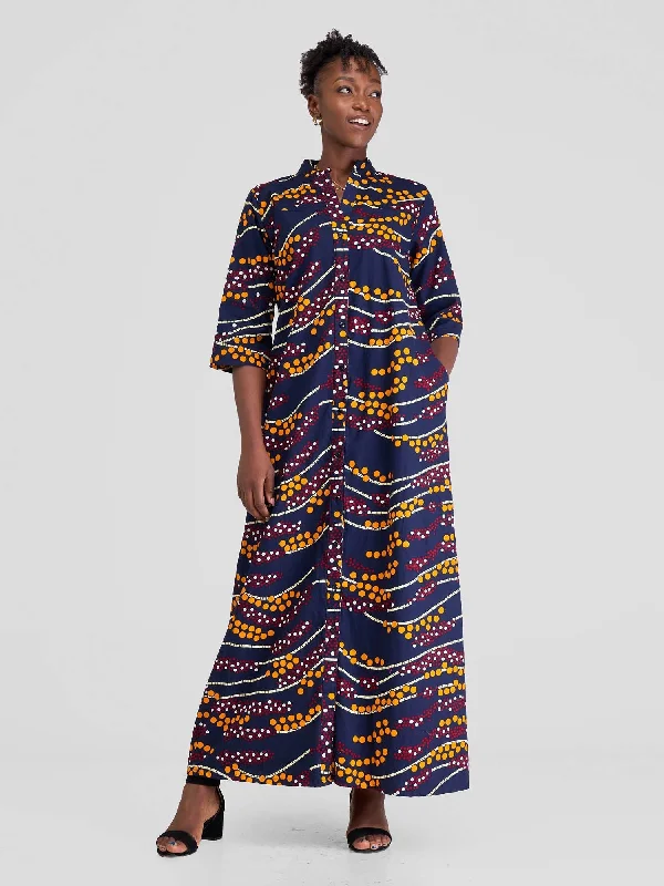 Safari Nimali 3/4 Sleeve Maxi Dress - Mvua Print