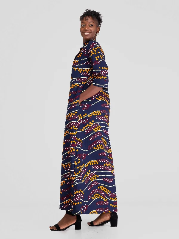 Safari Nimali 3/4 Sleeve Maxi Dress - Mvua Print