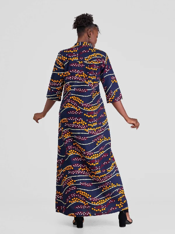 Safari Nimali 3/4 Sleeve Maxi Dress - Mvua Print