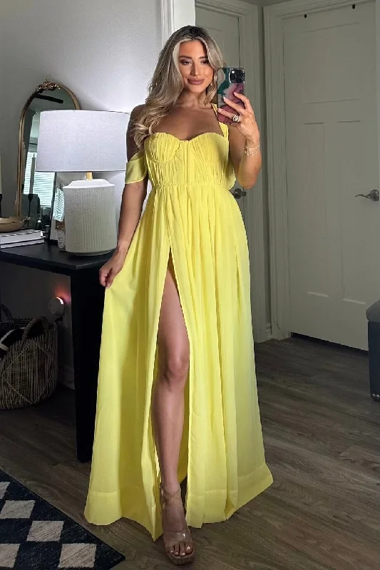 She's a Dream Chiffon Maxi Dress: Bright Yellow