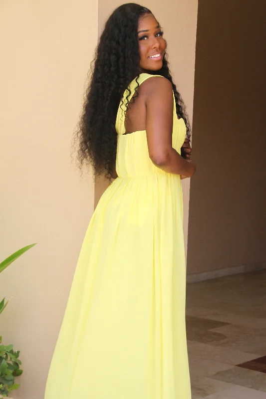 She's a Dream Chiffon Maxi Dress: Bright Yellow