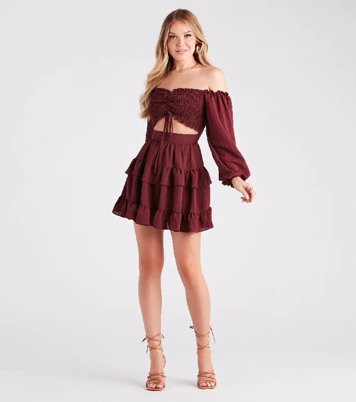 So Sweet Ruffled Cutout Skater Dress