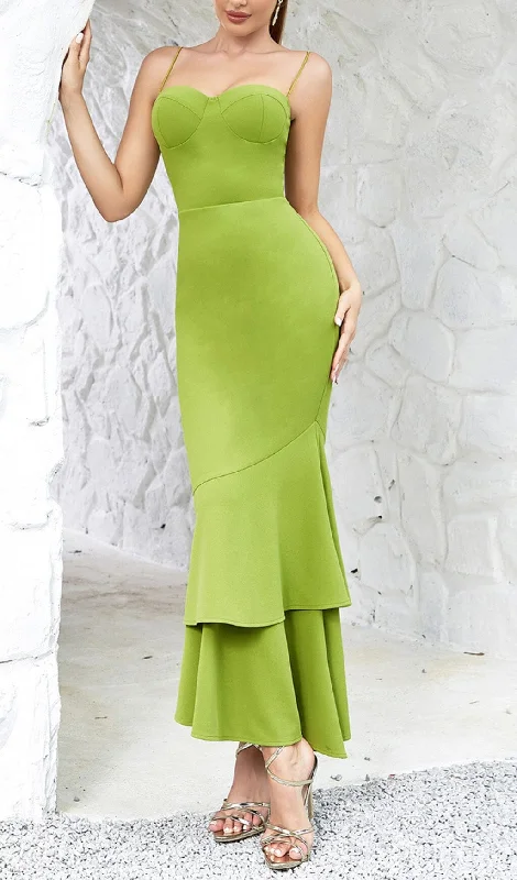 STRAPPY FISHTAIL MAXI DRESS IN GREEN