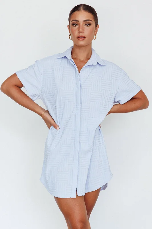 Sun Time Textured Shirt Dress Blue