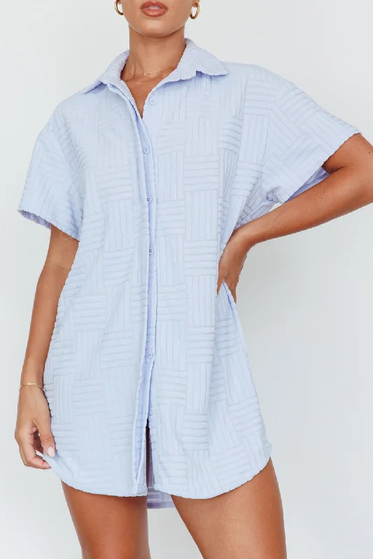 Sun Time Textured Shirt Dress Blue