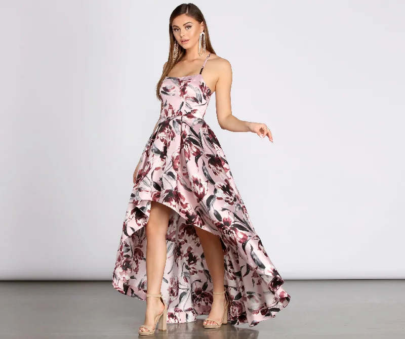 Tatum Satin Floral High Low Dress