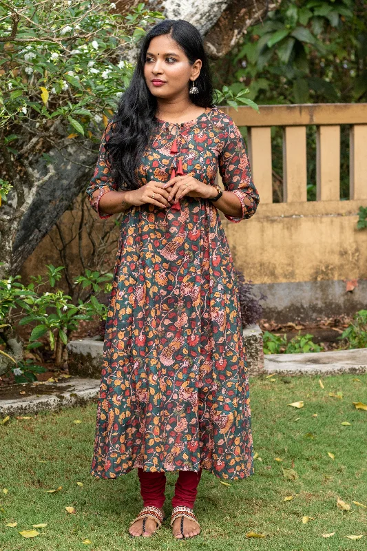 Teal Green with Rust Kalamkari Kurta