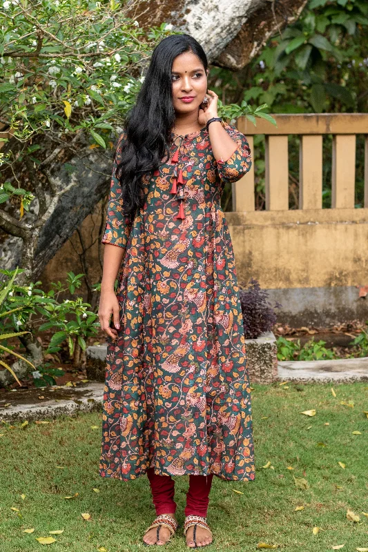 Teal Green with Rust Kalamkari Kurta