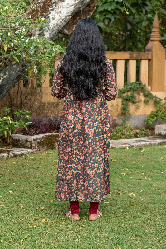 Teal Green with Rust Kalamkari Kurta