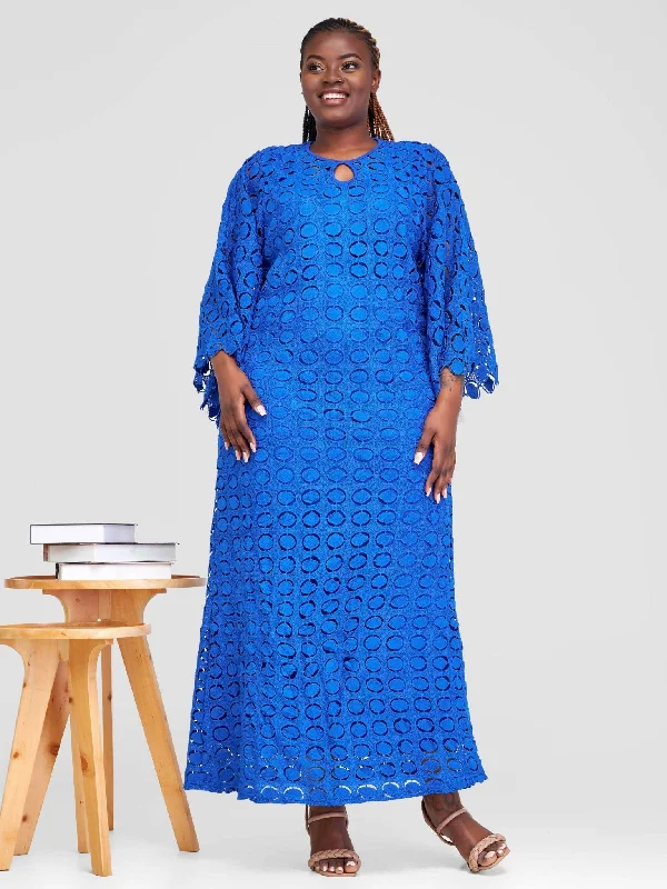 Twilight Collections Maxi Dresses Heavy Lace Straight Dress - Royal Blue