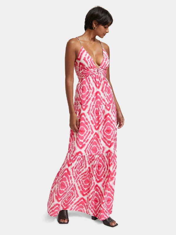 V-neck tie-dyed maxi strap dress