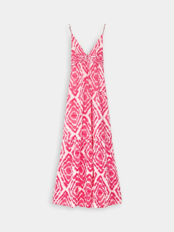 V-neck tie-dyed maxi strap dress