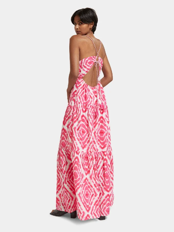 V-neck tie-dyed maxi strap dress