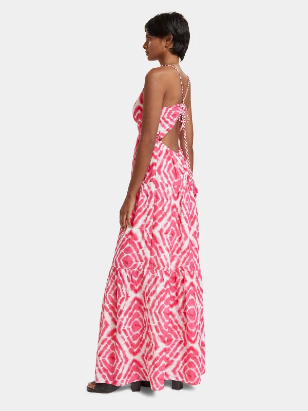 V-neck tie-dyed maxi strap dress