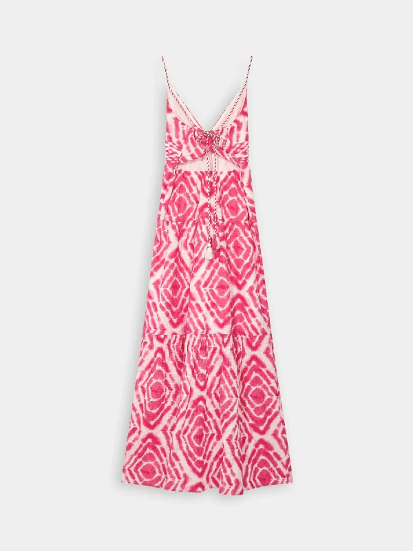 V-neck tie-dyed maxi strap dress