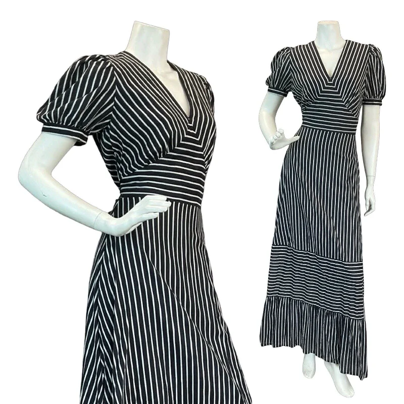 VTG 70S VERA MONT STRIPED COTTON MAXI DRESS 8 10