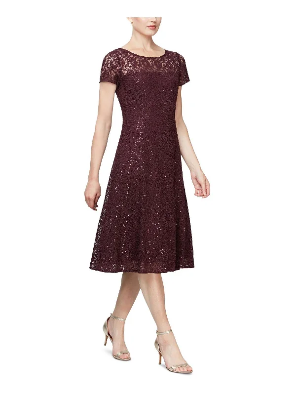 Womens Lace Sequined Midi Dress