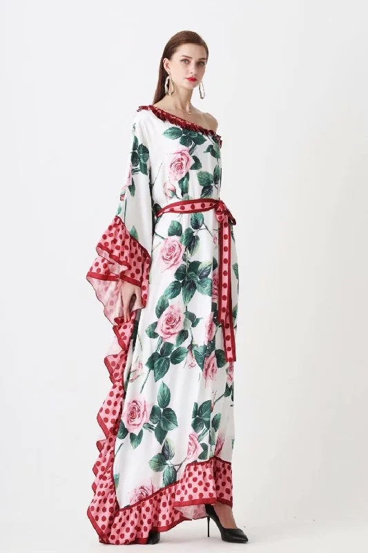 FashionSierra - Floral Printed Sash Belt Loose Design Fashion Long Maxi Dresses