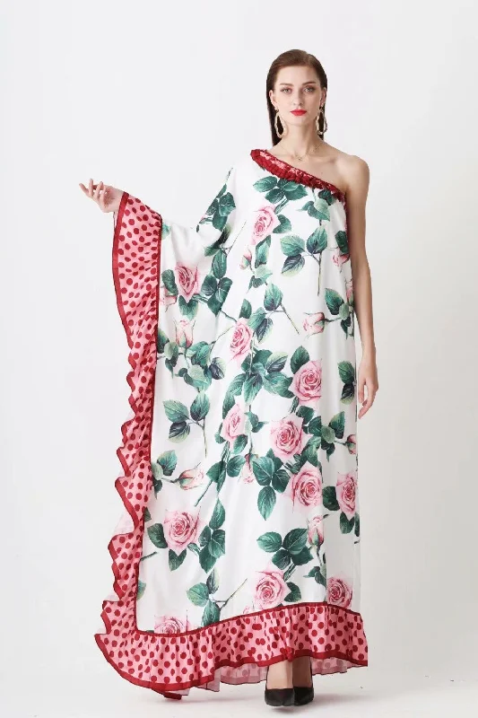 FashionSierra - Floral Printed Sash Belt Loose Design Fashion Long Maxi Dresses