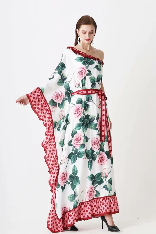 FashionSierra - Floral Printed Sash Belt Loose Design Fashion Long Maxi Dresses