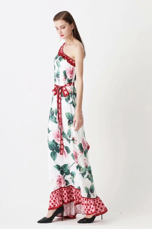 FashionSierra - Floral Printed Sash Belt Loose Design Fashion Long Maxi Dresses