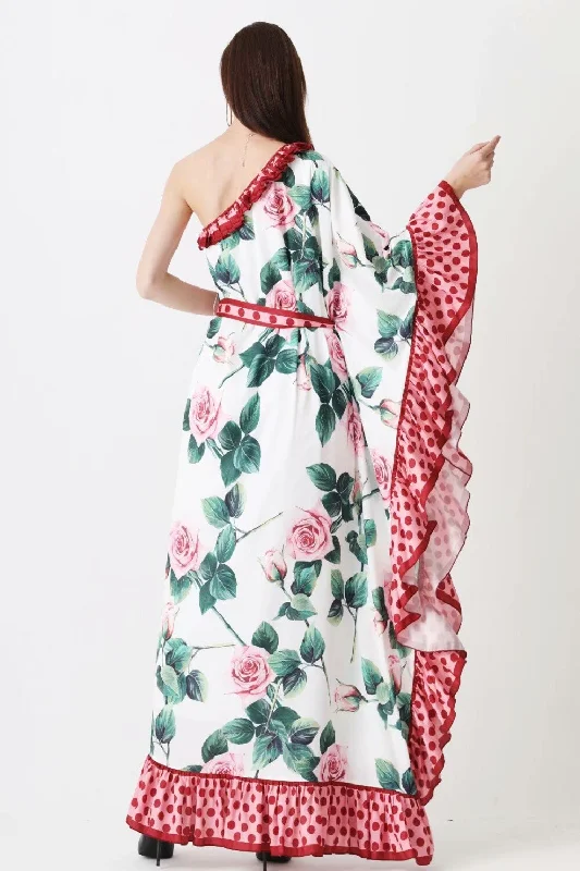 FashionSierra - Floral Printed Sash Belt Loose Design Fashion Long Maxi Dresses