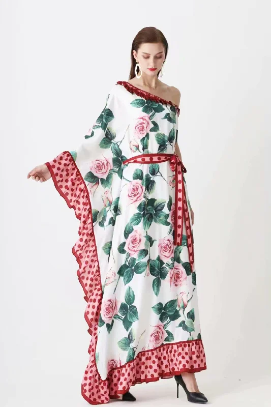 FashionSierra - Floral Printed Sash Belt Loose Design Fashion Long Maxi Dresses