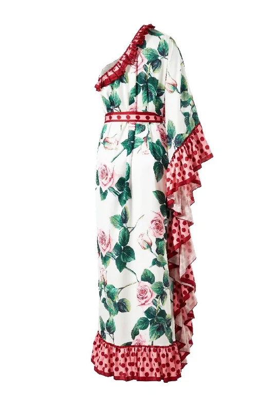 FashionSierra - Floral Printed Sash Belt Loose Design Fashion Long Maxi Dresses