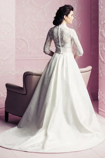 A-Line 3-4-Sleeved Elegant Dress With Lace Bodice