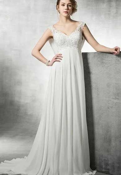 A-Line Empire Chiffon And Lace Dress With Beadings And Back Cowl